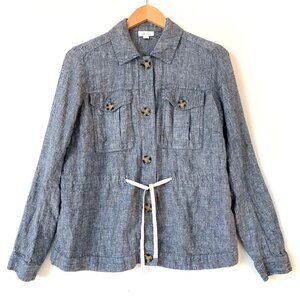J. Jill Love Linen Blue Chambray Utility Tie Waist Jacket XS